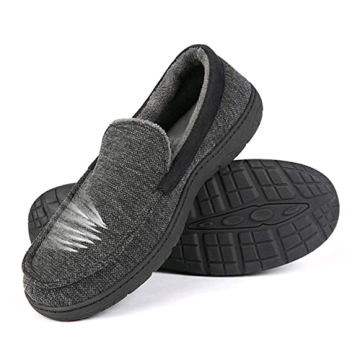 Men's Moccasin Slipper Warm Comfort Ultra-Light with Memory Foam Indoor Outdoor Rubber Sole